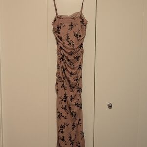 Ruched Floral Slip Dress in Mauve Pink